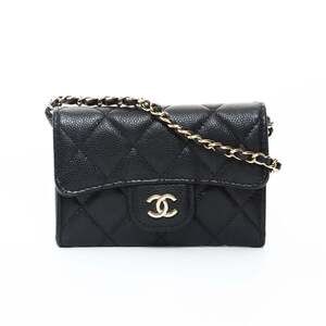 CHANEL Timeless Classic Business Card Holder/Card Case Chain Wallet Mini 31 S...